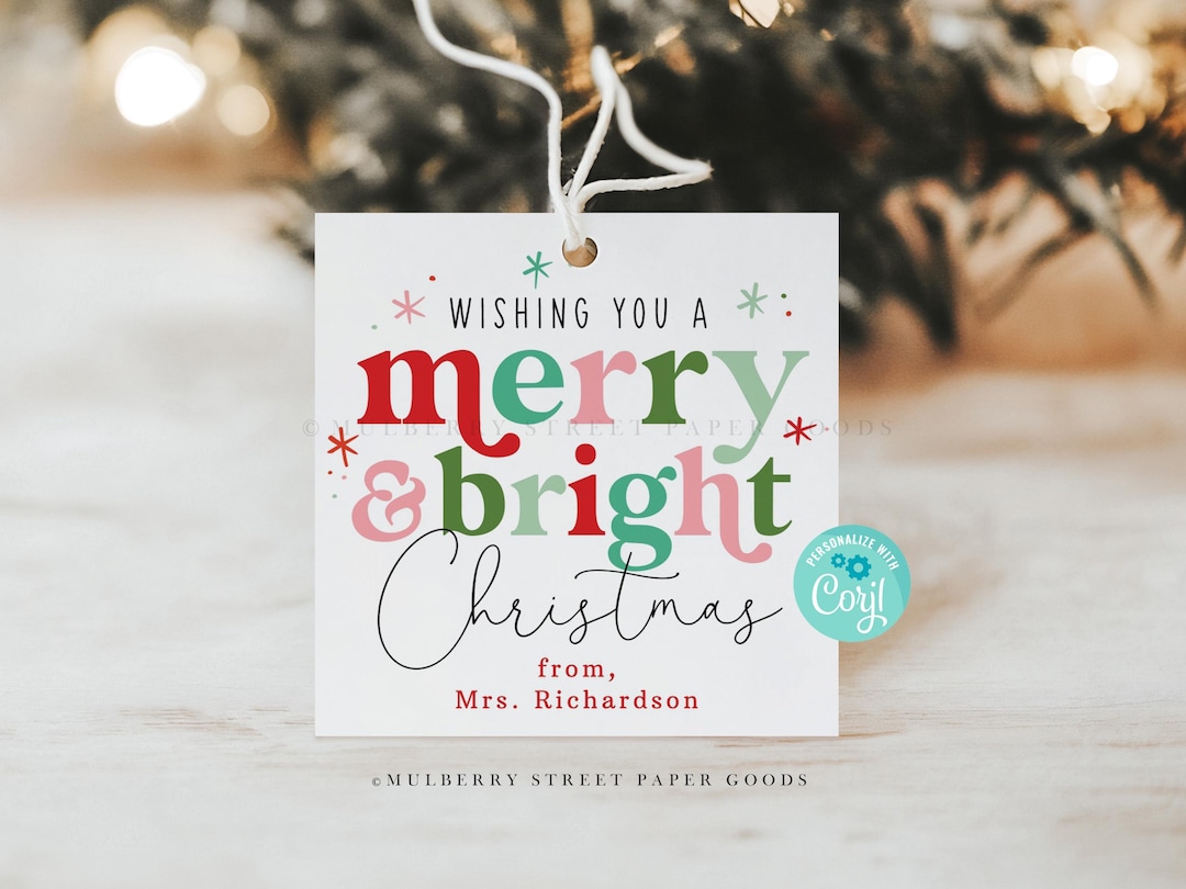 Merry and Bright Christmas Gift Tag Digital Download Modern Christmas ...