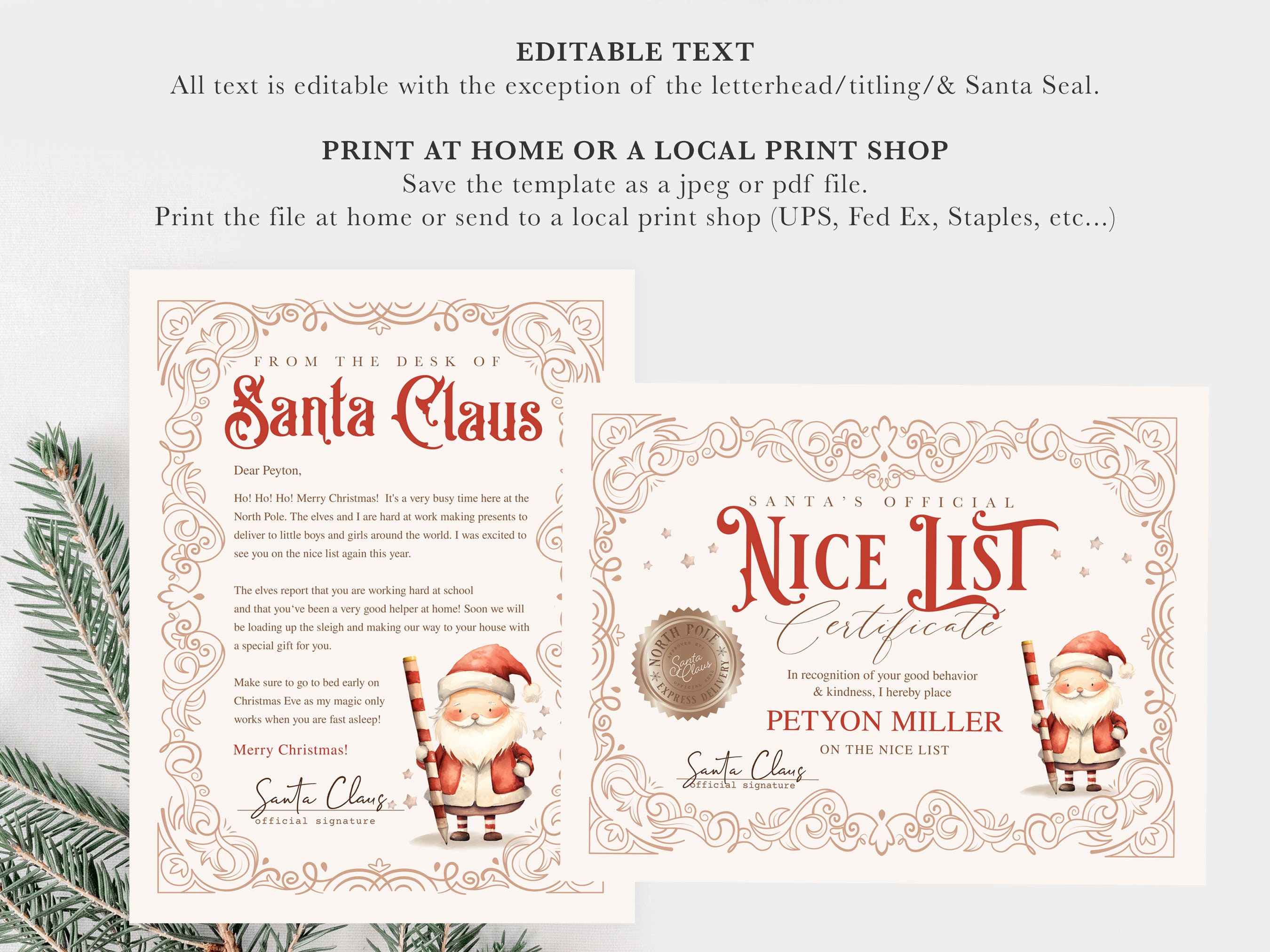 Editable Letter From Santa Canva Template Personalized Santa Nice List ...