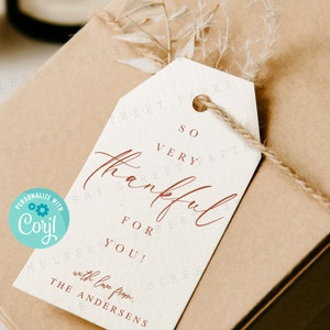 Printable So Very Thankful For You Gift Tag, Modern Farmhouse Thanksgiving Printable Tag, Hostess Gift Tag, Personalize with Corjl