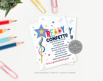 Ready Confetti Gift Tag Canva Template, Printable First Day of School Activity