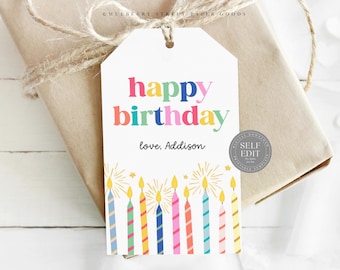 Editable Happy Birthday Gift Tag Canva Template Digital Download Colorful Birthday Printable Birthday Party Favors Customized Thank You Tag