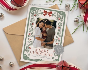 Editable Christmas Card Printable Digital Download Canva Template Holiday Card Digital Photo Christmas Card Holiday Photo Card Corjl