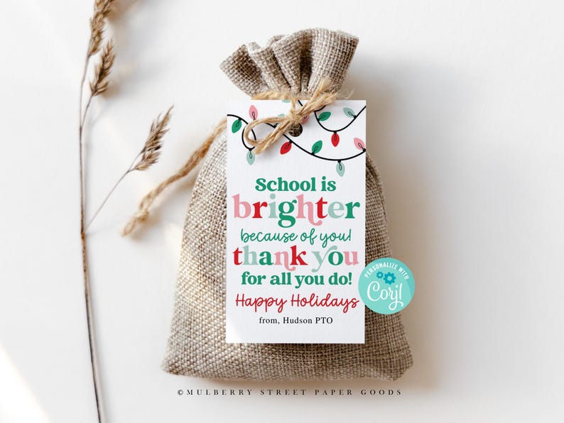 Editable Christmas Thank You Gift Tag Digital Download School Teacher ...