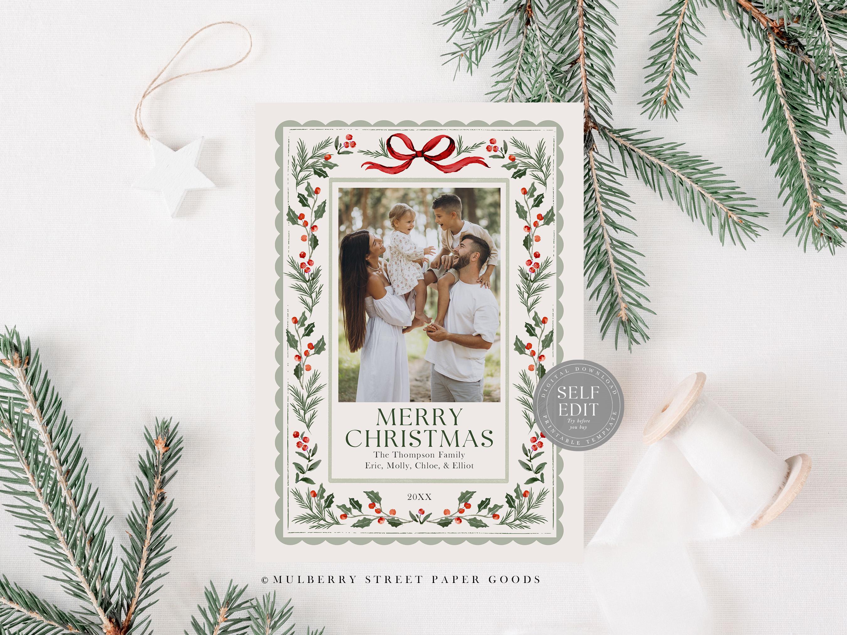 Editable Christmas Card Printable Digital Download Watercolor Custom ...