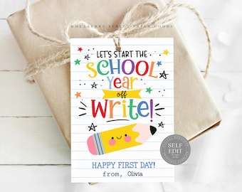 First Day Of School Gift Tag Printable Back to School Classroom Gift Tag Canva Template Cute Pencil Write Start Welcome Back To School Corjl