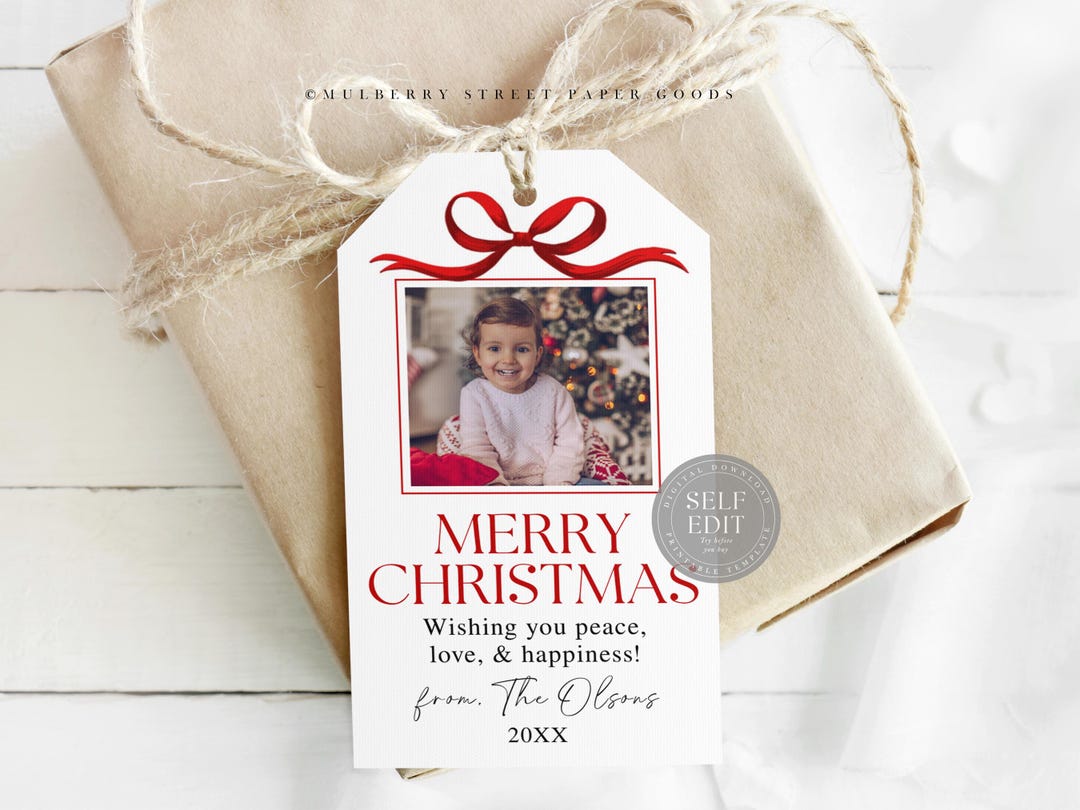 Editable Christmas Photo Gift Tag Printable Digital Download Red ...