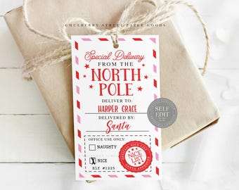 Santa Gift Tag Printable Digital Download Personalized Santa Tag Christmas Printable Custom Gift From Santa Gift Tags Canva Template Corjl