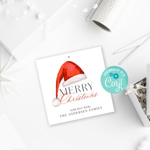 Printable Santa Hat Gift Tag, Instant Download Christmas Gift Tag, Personalize with Corjl, Santa Claus Treat Tag, Secret Santa Teacher Staff