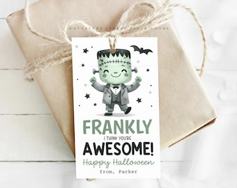 Editable Halloween Gift Tag Instant Download Cute Frankenstein Halloween Tag Printable Kids Halloween Party Favor Classroom Treat Bag Tag