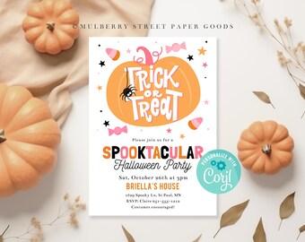 Editable Halloween Party Invitation Halloween Kids Pink Halloween Party Instant Download Spooky Birthday Celebration Halloween Invite Corjl