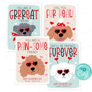 Tarjeta de San Valentín con cachorro para imprimir, descarga instantánea de la tarjeta de San Valentín con cachorro, intercambio de tarjetas de San Valentín en el aula, personaliza con Corjl
