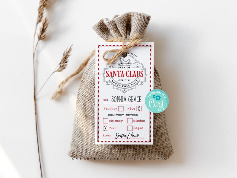 Personalized Santa Gift Tag Printable Instant Download Christmas Gift ...