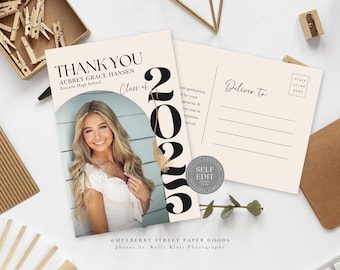 Editable Graduation Thank You Postcard Canva Template Digital Download Grad Thank You Template Photo  Thank You Card Instant Download