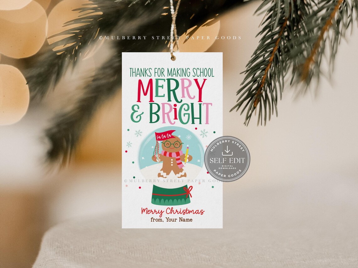 School Christmas Gift Tag Printable Digital Download Canva Template ...