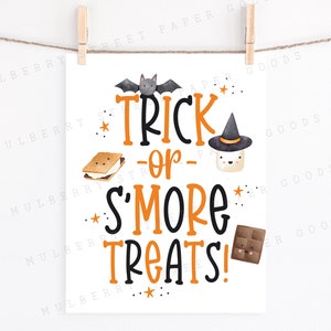 Printable Trick Or S'more Treats Party Sign, Instant Download Halloween Party Treat S'mores Table Sign