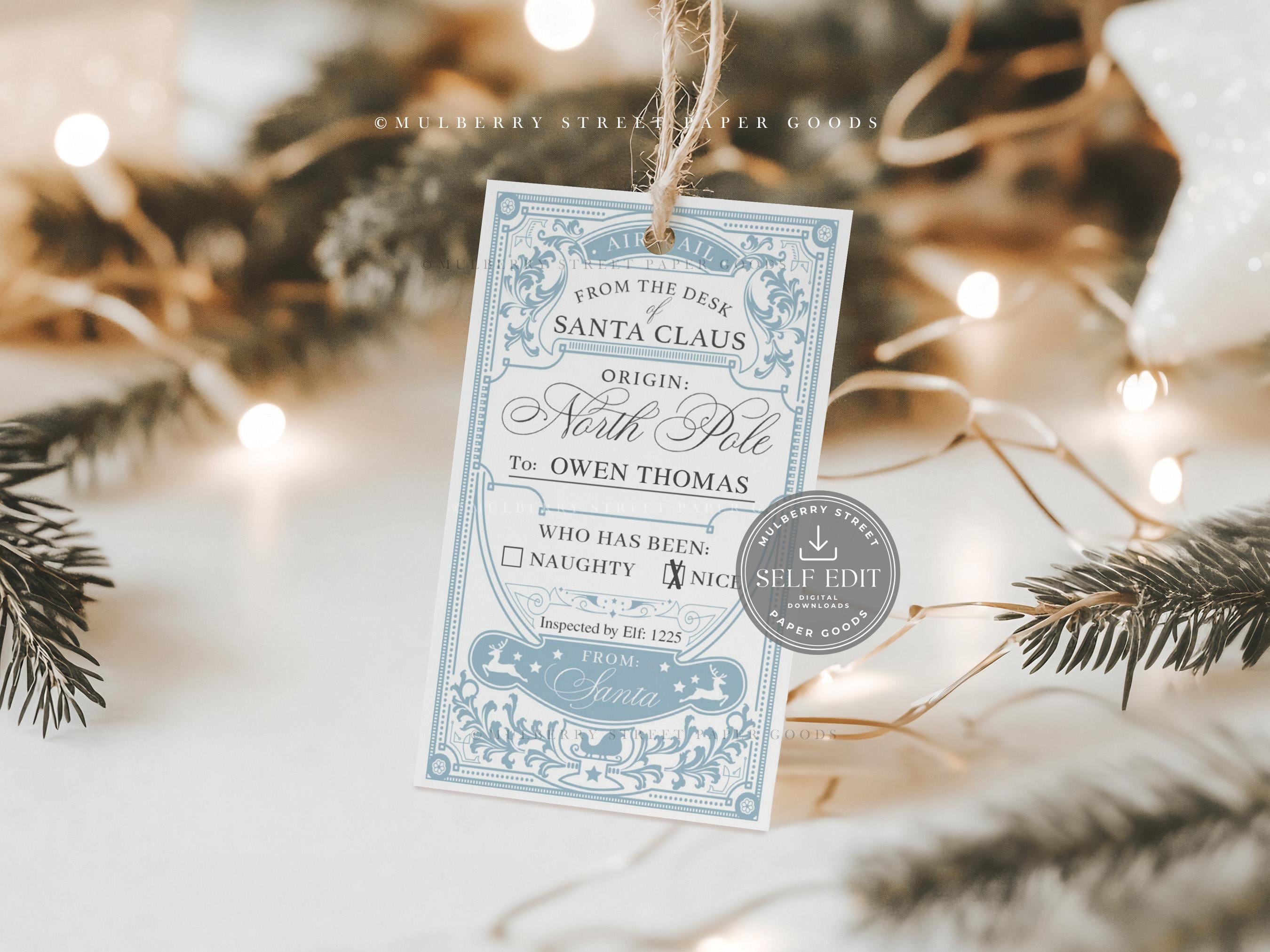 Printable Santa Gift Tag Digital Download Canva Template Blue Christmas ...