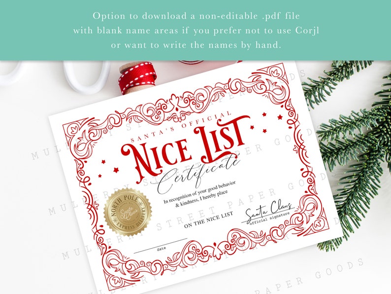 Santa's Official Nice List Certificate Canva Template Editable Nice List Letter From Santa Christmas Printable Personalized Nice List Corjl image 3