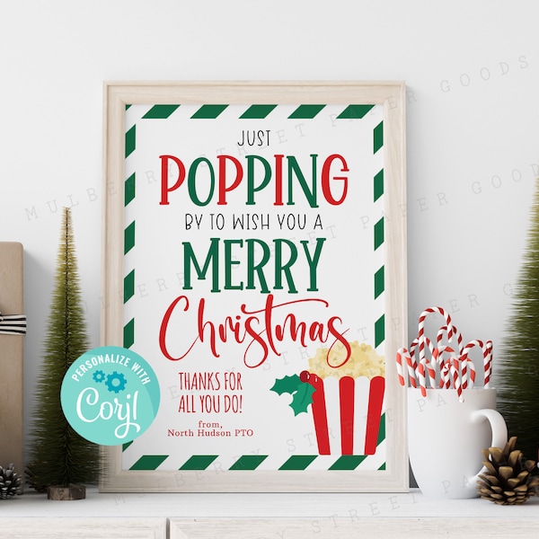 Christmas Movie Popcorn Table Sign Printable, Holiday Popcorn Bar Print, Personalize with Corjl, Teacher Staff Client Christmas Party Sign