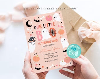 Editable Halloween Party Invitation Halloween Hey Boo Pink Halloween Birthday Invite Instant Download Little Boo Halloween Baby Shower