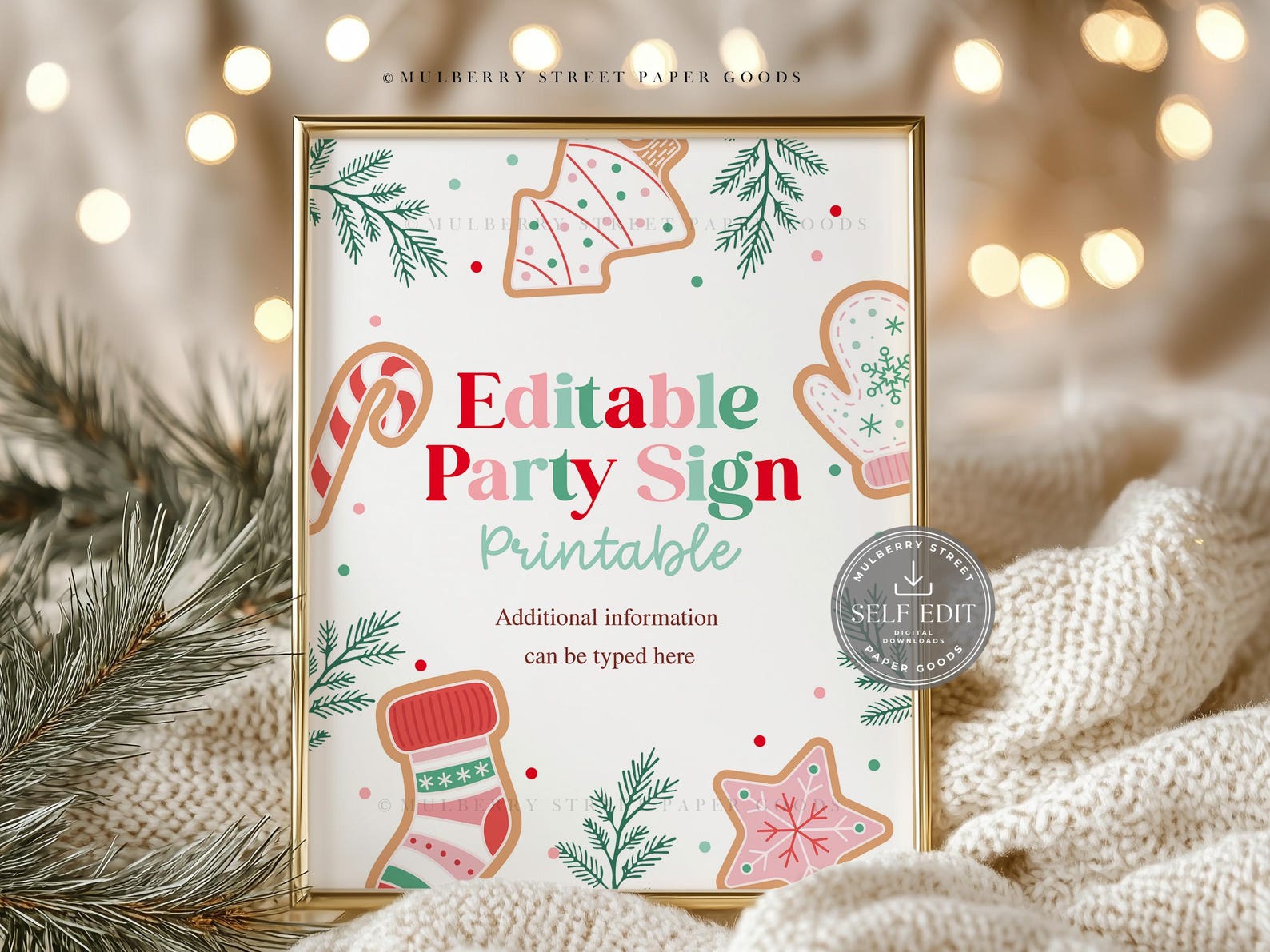 Editable Christmas Party Sign Printable Digital Download Canva Template Customizable Cookie Decorating Holiday Party Table Signage Corjl