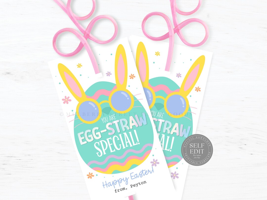 Straw Card Easter Straw Card Holder Canva Template Non Candy Easter Gift for Kids ...