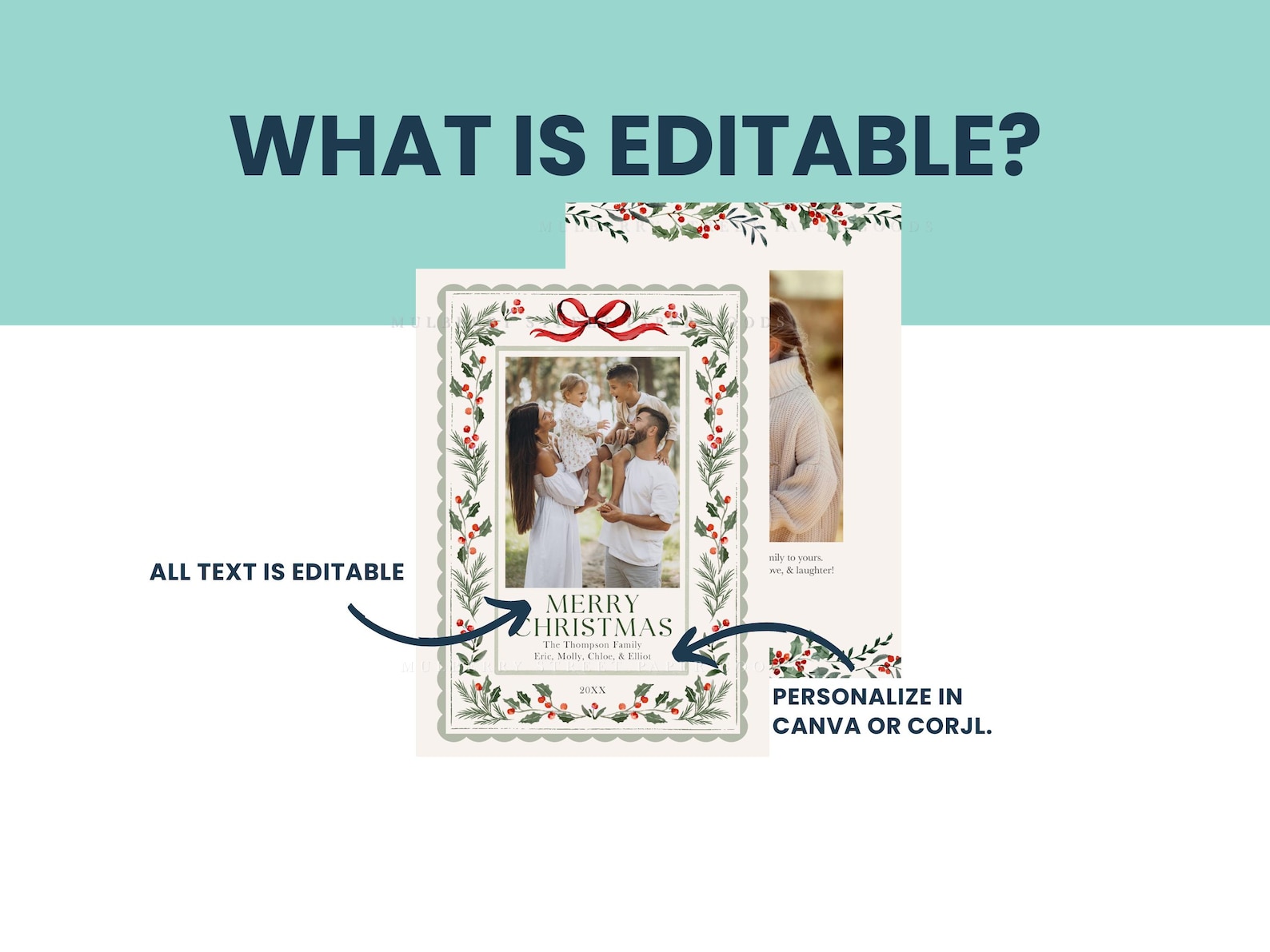 Editable Christmas Card Printable Digital Download Watercolor Custom ...