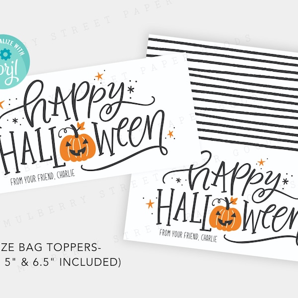 Printable Happy Halloween Bag Topper, Candy Bag Topper, Cookie Bag Topper, Halloween Treat Bag Topper, Editable, Instant Download