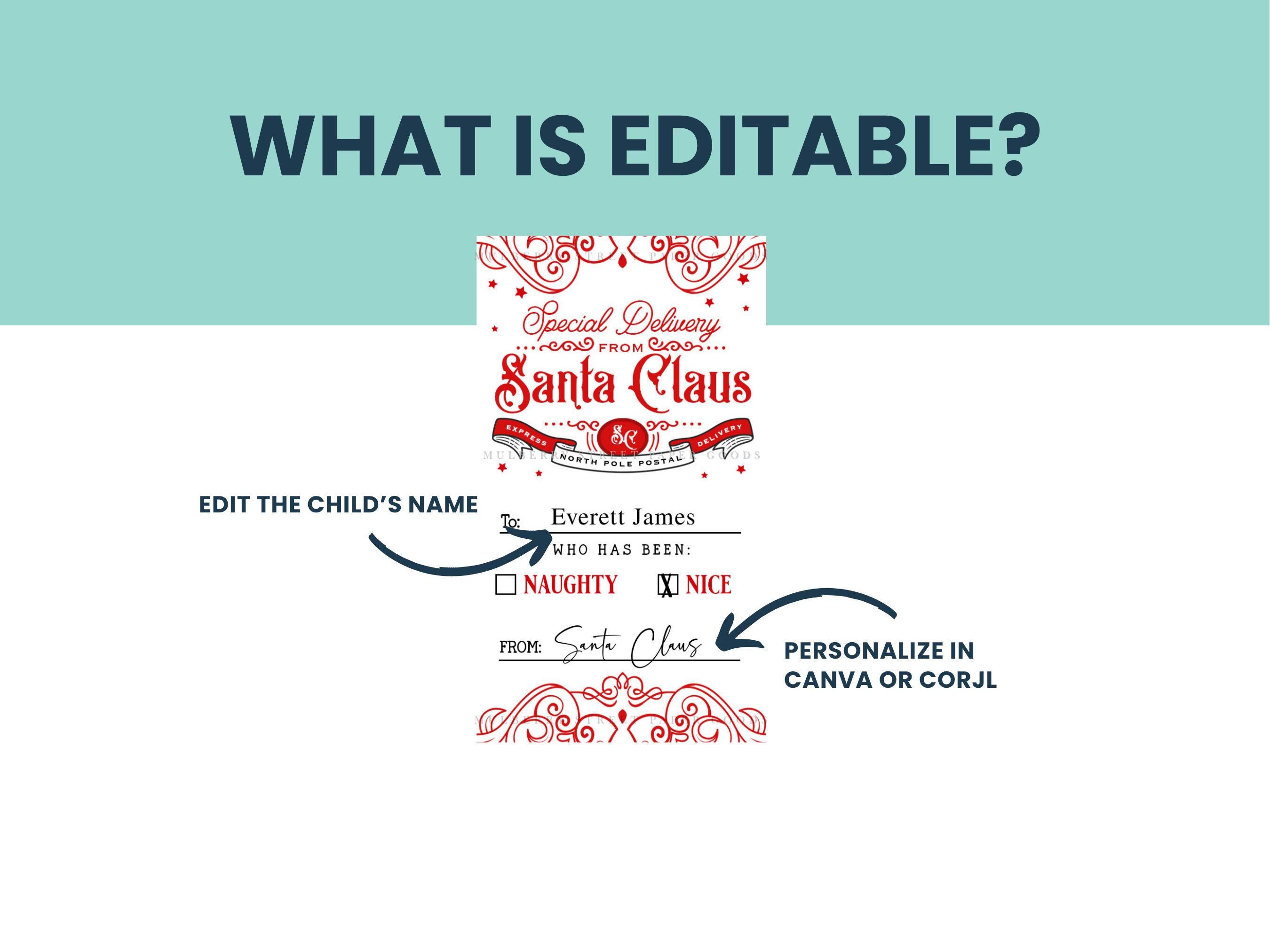 Editable Santa Gift Tag Printable Digital Download Canva Template ...