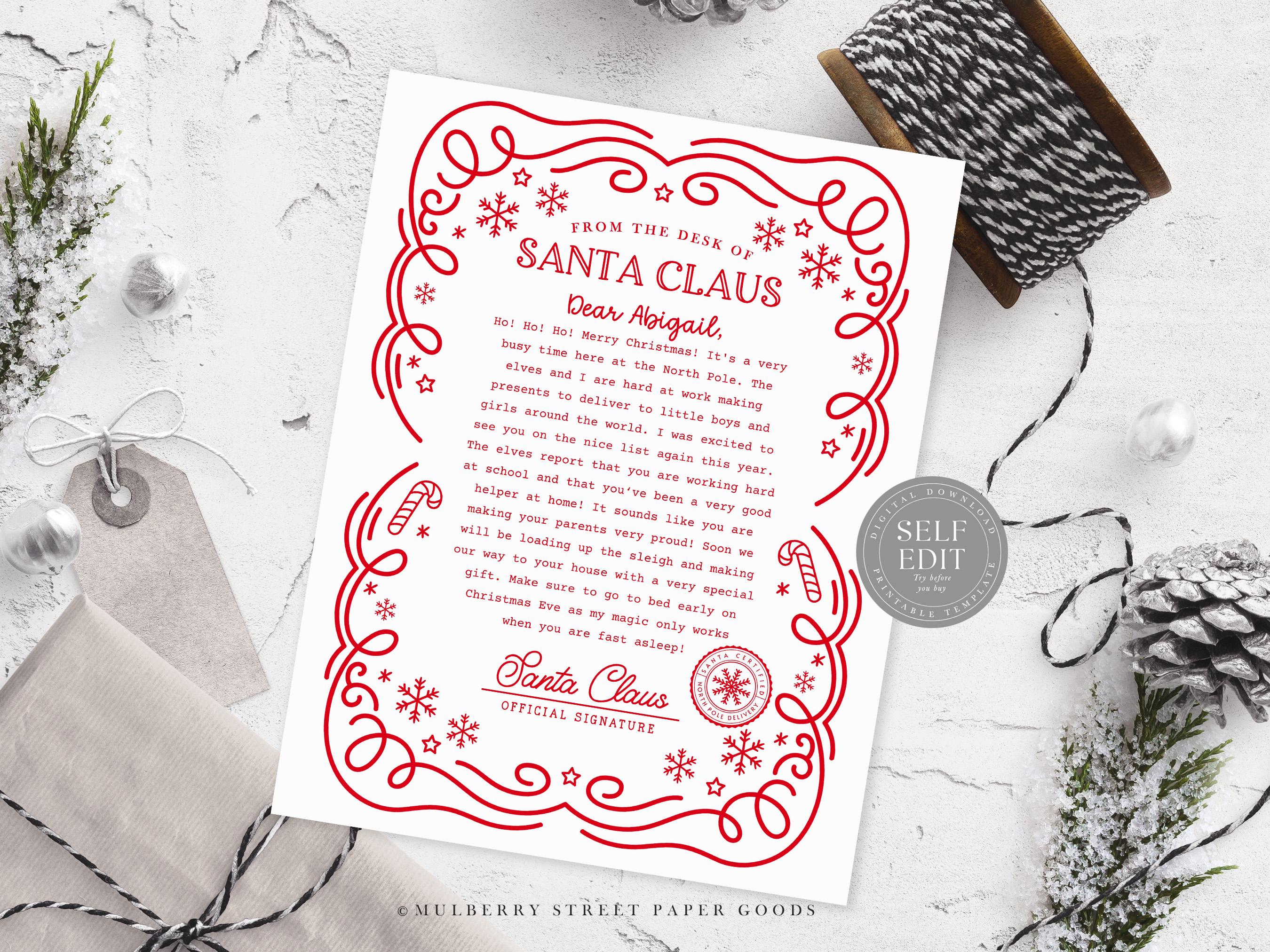 Editable Letter From Santa Canva Template Personalized Santa Claus ...