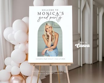 Editable Graduation Welcome Board Canva Template Graduation Party Welcome Sign Printable Personalized Grad Party Decor Welcome Sign Template
