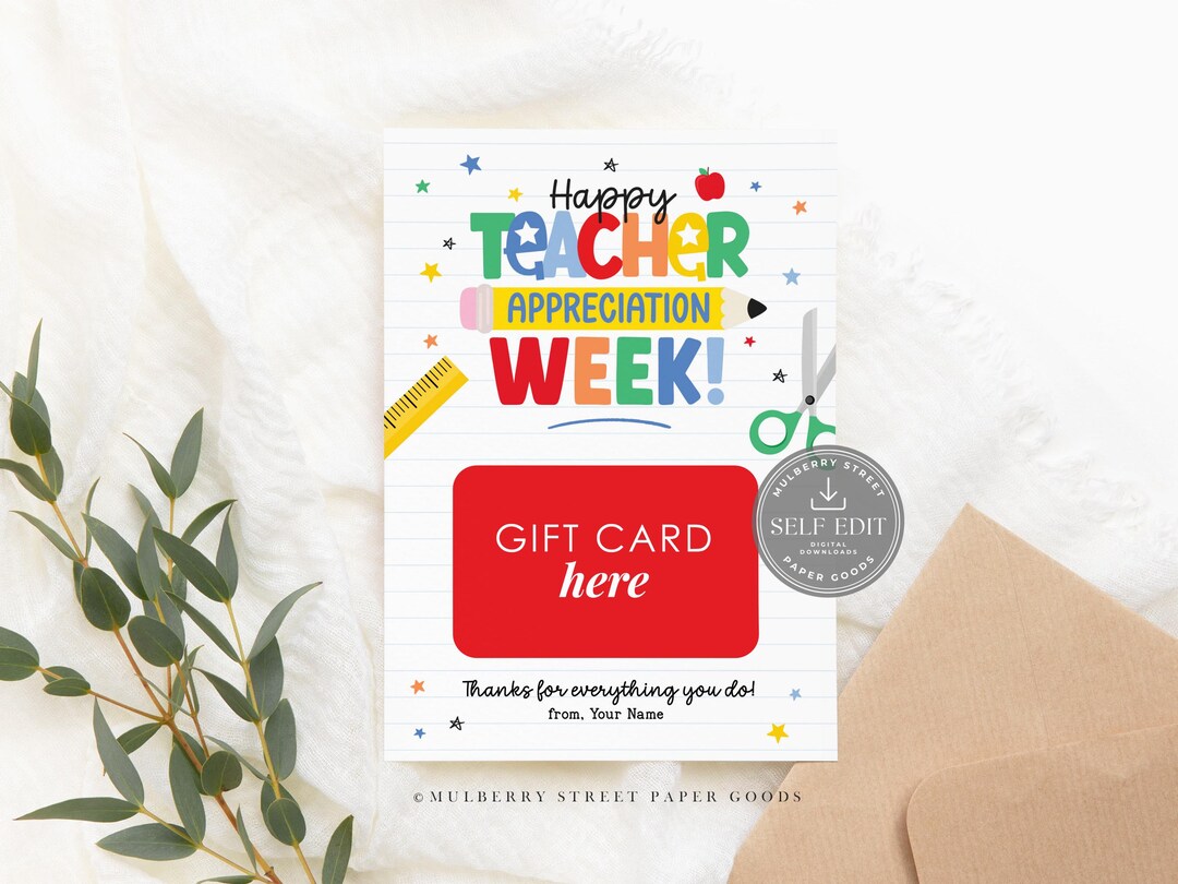 Teacher Appreciation Gift Card Holder Template, Editable Printable Card ...