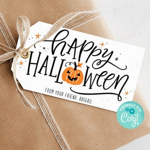 Printable Happy Halloween Gift Tag, Trick Or Treat Favor Bag Tag, Editable Halloween Treat Tag, Personalize with Corjl