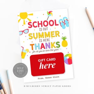 Last Day of School Teacher Gift Card Holder Printable Summer is Here ...