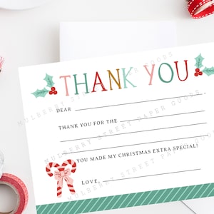 Druckbare Ausfüllen Weihnachten Dankeschön Note, Sofortiger Download 13x18, PDF-Datei, Weihnachten/Urlaub Dankeschön Notizen, Briefpapier