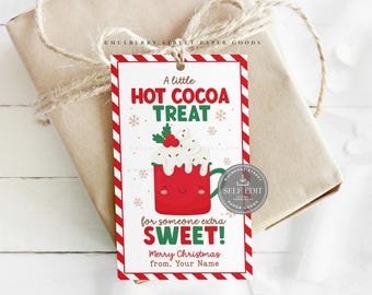 Etiqueta de regalo de chocolate caliente navideño imprimible, descarga digital, plantilla Canva, etiqueta de regalo de chocolate caliente navideño, detalle para fiesta navideña roja Corjl