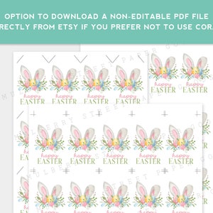 Printable Easter Bunny Gift Tag, All Text Editable Using Corjl, Instant Download Easter Bunny Ears Tag, Easter Party Favor Treat Tag image 3