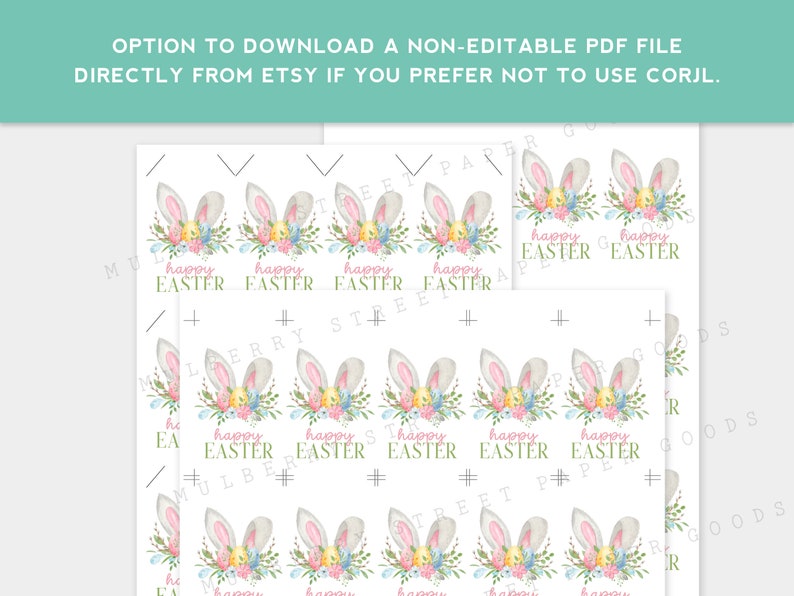 Printable Easter Bunny Gift Tag, All Text Editable Using Corjl, Instant Download Easter Bunny Ears Tag, Easter Party Favor Treat Tag image 3