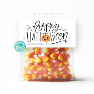 Wydrukuj Wesołą Torebkę na Halloween, Topper na Torbę ze Słodyczami, Topper na Torbę z Ciasteczkami, Topper na Torbę ze Słodyczami na Halloween, Edytowalne, Natychmiastowe Pobranie