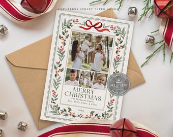 Editable Christmas Photo Card Printable Digital Download Canva Template Watercolor Multi-photo Collage Holiday Cards Corjl