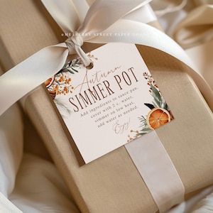 Etiqueta de regalo de popurrí de otoño a fuego lento editable Etiqueta de regalo de popurrí de otoño a fuego lento Etiqueta de regalo imprimible de agradecimiento para maestros de otoño Descarga instantánea Corjl