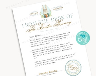 Printable Official Letter From The Desk Of The Easter Bunny, Editable Easter Bunny Letter, Editable with Corjl, Instant Download