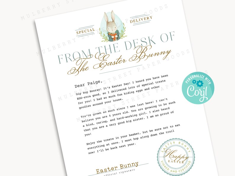 Printable Official Letter From the Desk of the Easter Bunny, Editable ...
