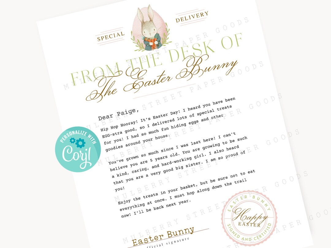 Letter From the Easter Bunny Printable, Easter Bunny Kids Tradition ...