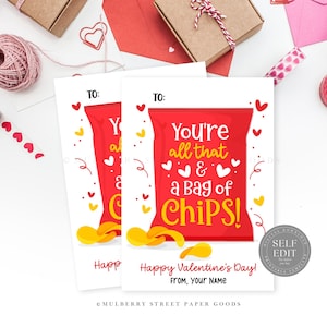 Plantilla de Canva para tarjeta de San Valentín con bolsa de papas fritas, tarjeta de San Valentín para el aula con papas fritas, descarga instantánea, regalo de fiesta de San Valentín Corjl