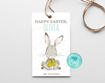 Printable Sweet Easter Bunny Gift Tag, Instant Download Easter Basket Gift Tag, Personalize with Corjl, Happy Easter Treats Gift Tag