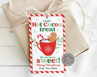 Etiqueta de regalo imprimible para chocolate caliente navideño (descarga digital, plantilla Canva). Etiqueta para obsequios navideños (Corjl).