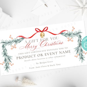 Christmas Gift Certificate Template, Printable Merry Christmas Gift Voucher, Editable Christmas Certificate, Personalize with Corjl