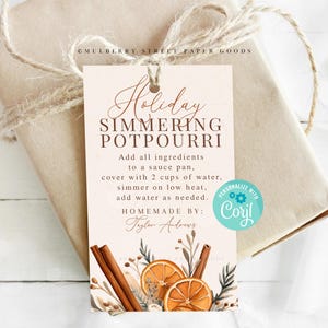 Bearbeitbarer Urlaub Simmering Potpourri Weihnachtsgeschenkanhänger, personalisierter Urlaub Potpourri Anhänger, Lehrer Mitarbeiter Nachbar Wichtel, Corjl