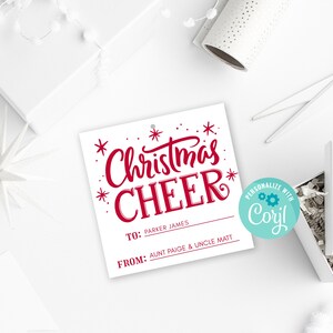 Editable Christmas Cheer Gift Tag, Instant Download, Printable Christmas Gift Tag, Edit with Corjl