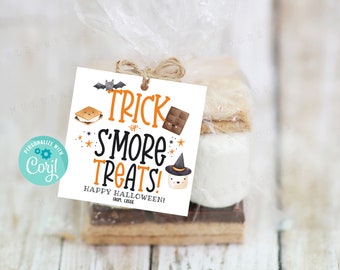 Printable Smore Treats Bag Tag, Happy Halloween Gift Bag Tag, Trick or S'more Treats Halloween Tag, Halloween S'mores Treat Bag